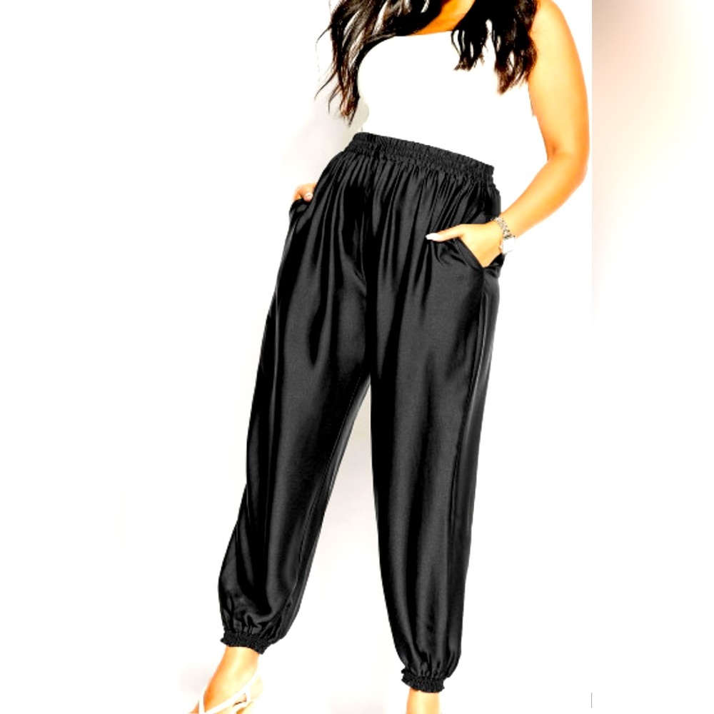 CITY CHIC Black Relaxed Pants Ruched Waist